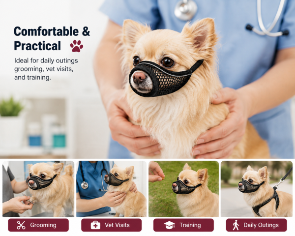 Soft Mesh Dog Muzzle for Small Dogs – Breathable Grooming Fit