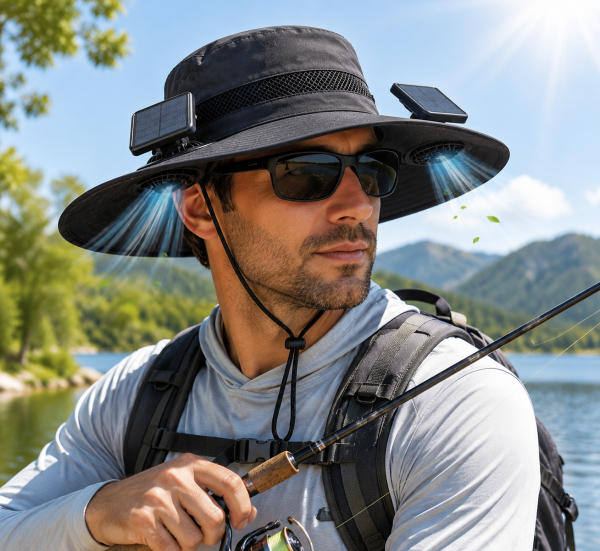 Solar Fan Hat with Dual Cooling Fans, Wide Brim Outdoor Sun Hat