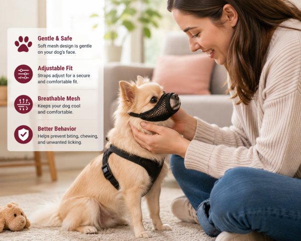 Soft Mesh Dog Muzzle for Small Dogs – Breathable Grooming Fit